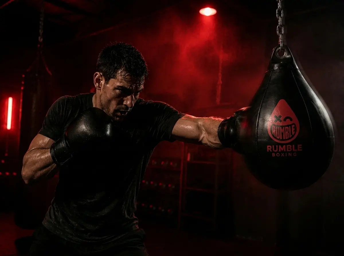 Two boxers training in a ring with red boxing gloves